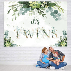 Lofaris Its Twins Green Leaves Backdrop for Baby Shower
