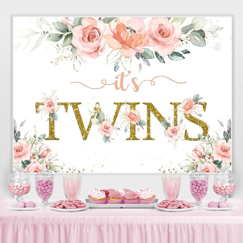 Lofaris Its Twins Pink Florals Baby Shower Backdrop for Girl