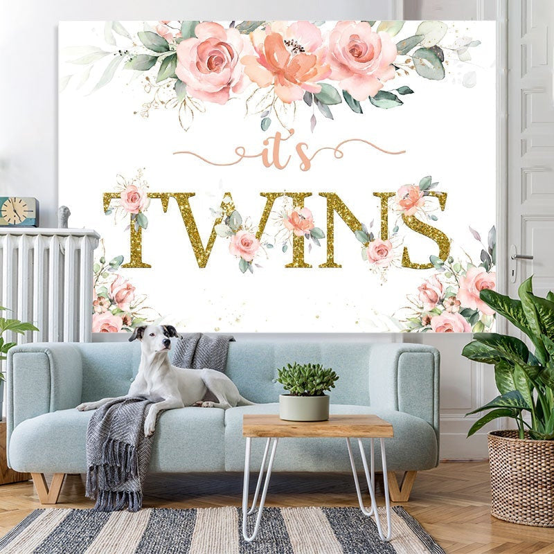 Lofaris Its Twins Pink Florals Baby Shower Backdrop for Girl
