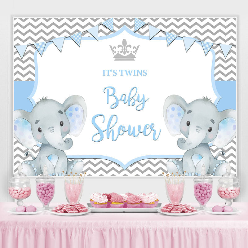 Lofaris It’S Twins Two Baby Blue Elephants Shower Backdrop
