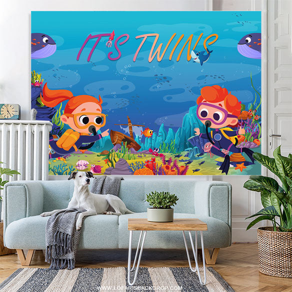 Lofaris Its Twins Undersea Expedition Baby Shower Backdrop