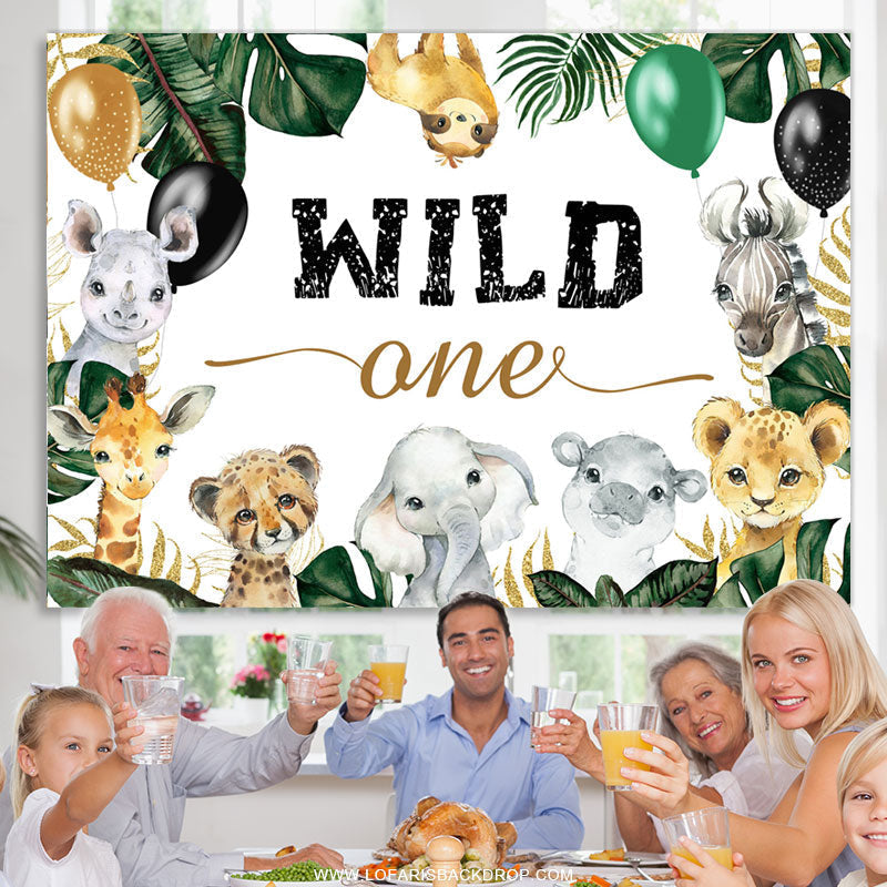 Lofaris Jungle Animals And Balloons Wild One Birthday Backdrop