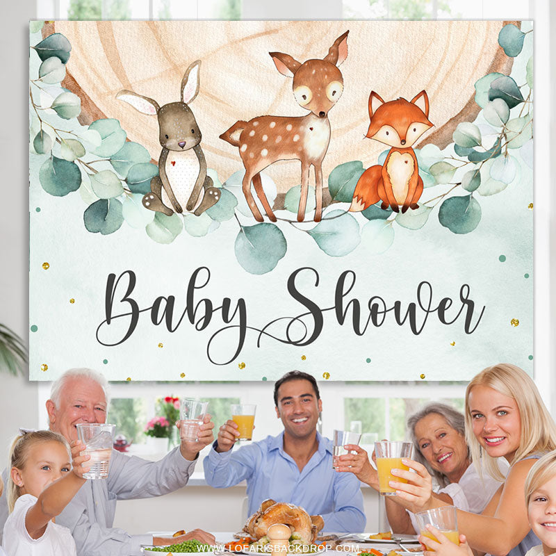 Lofaris Jungle Animals And Wooden Leaves Baby Shower Backdrop