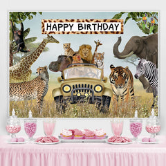 Lofaris Jungle Animals Happy Birthday Wildlife Backdrop for Boys