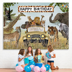 Lofaris Jungle Animals Happy Birthday Wildlife Backdrop for Boys