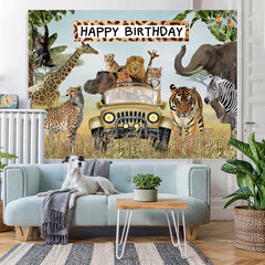 Lofaris Jungle Animals Happy Birthday Wildlife Backdrop for Boys