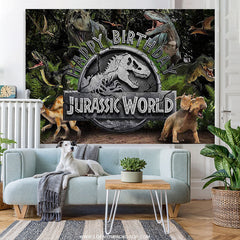 Lofaris Jungle Animals Jurassic Happy Birthday Party Backdrop