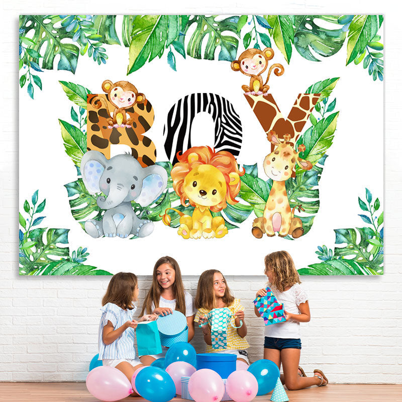 Lofaris Jungle Elephant Lion Happy Birthday Backdrop For Boy