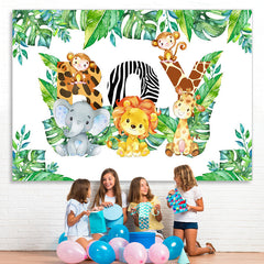 Lofaris Jungle Elephant Lion Happy Birthday Backdrop For Boy