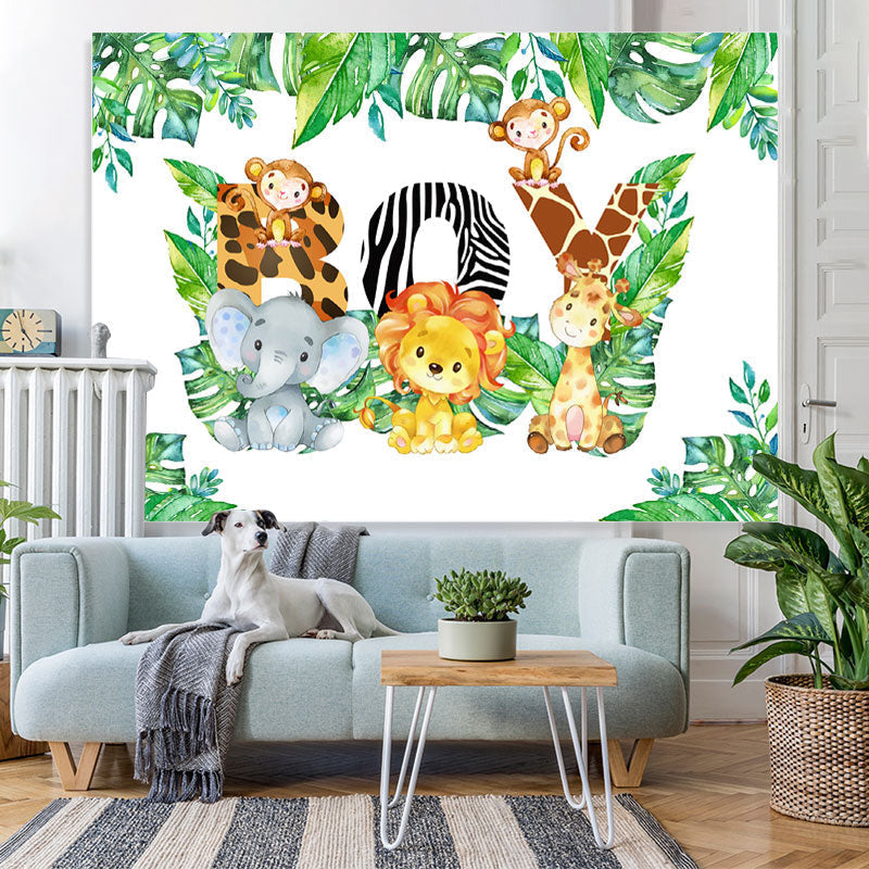 Lofaris Jungle Elephant Lion Happy Birthday Backdrop For Boy