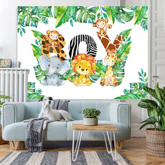 Lofaris Jungle Elephant Lion Happy Birthday Backdrop For Boy