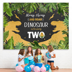 Lofaris Jungle Forest And Gold Dinosaur 2Rd Birthday Backdrop