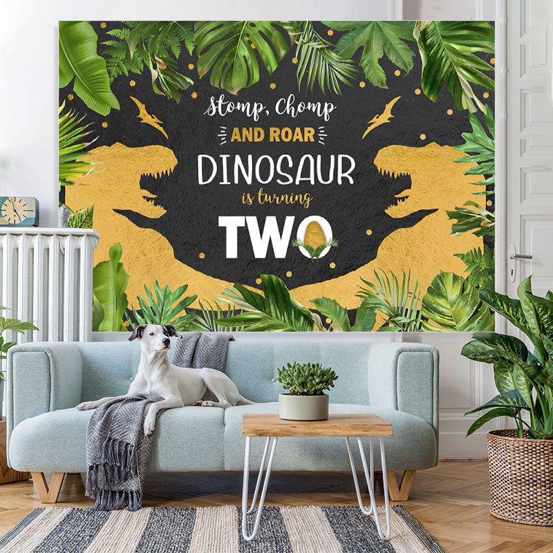 Lofaris Jungle Forest And Gold Dinosaur 2Rd Birthday Backdrop