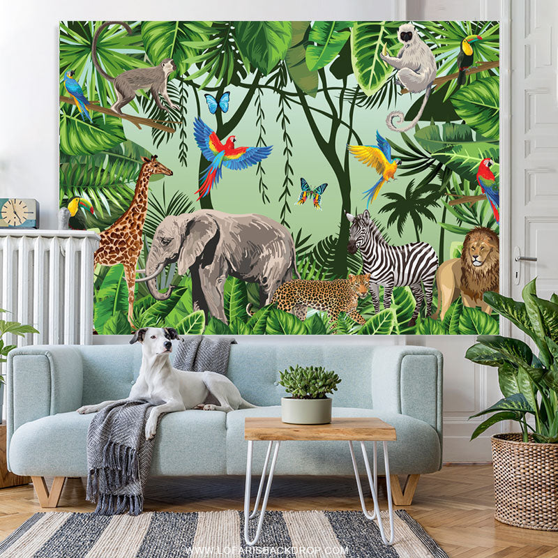 Lofaris Jungle Forest Animals Birthday Party Backdrop For Kids