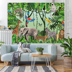 Lofaris Jungle Forest Animals Birthday Party Backdrop For Kids