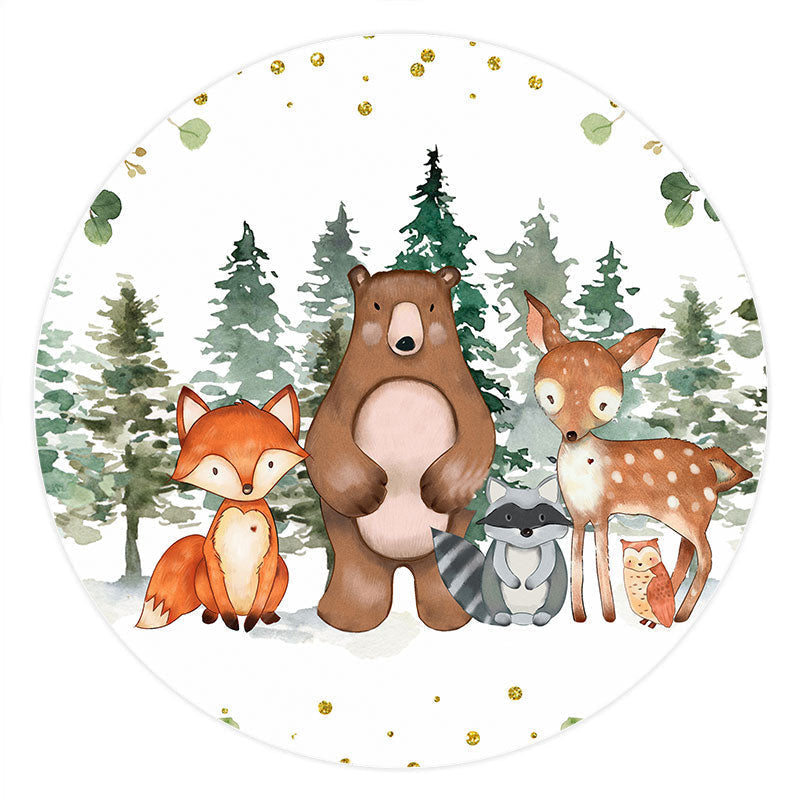 Lofaris Jungle Forests And Little Animals Round Birthday Backdrop