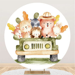 Lofaris Jungle Happy Abimals And Car Round Baby Shower Backdrop