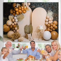 Lofaris Khaki Balloons Feather Stone Wall Birthday Backdrop