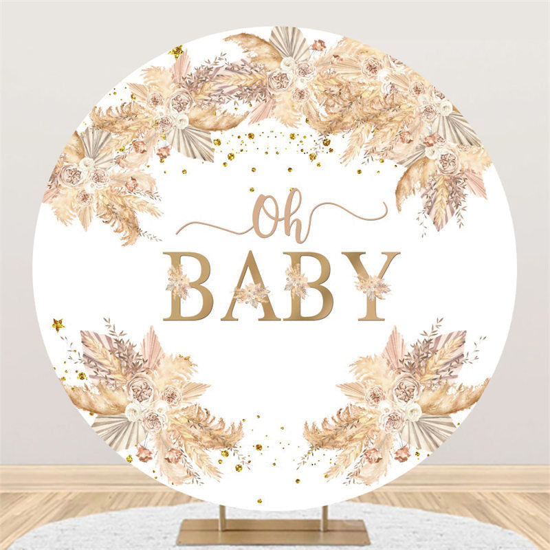 Lofaris Khaki Floral Oh Baby Theme Round Shower Backdrop