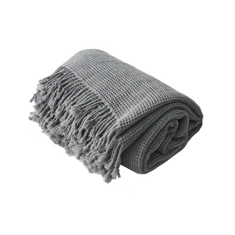 Lofaris Knitted Throw Blanket Grey Cozy Soft Bed with Tassels
