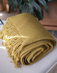 Lofaris Knitted Throw Blanket Grey Cozy Soft Bed with Tassels