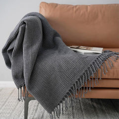 Lofaris Knitted Throw Blanket Grey Cozy Soft Bed with Tassels