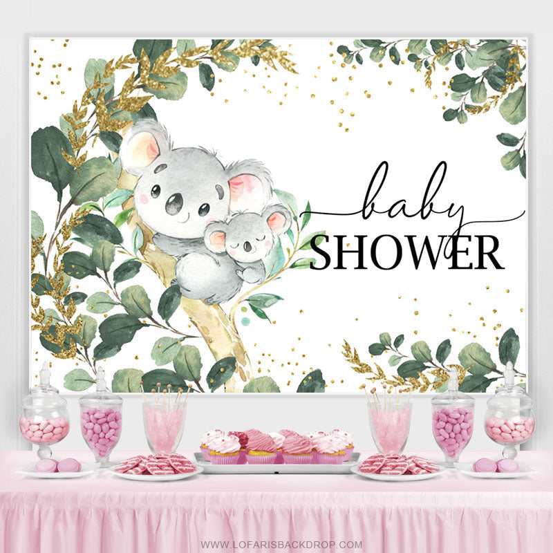 Lofaris Koala On The Tree Green Leaves Baby Shower Backdrop