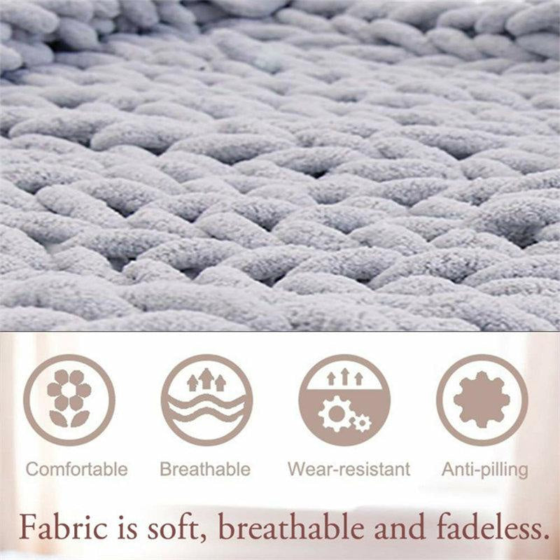 Lofaris Large Handmade Soft Chenille Warm Light Gray Thick Knit Blanket