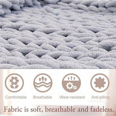 Lofaris Large Handmade Soft Chenille Warm Light Gray Thick Knit Blanket