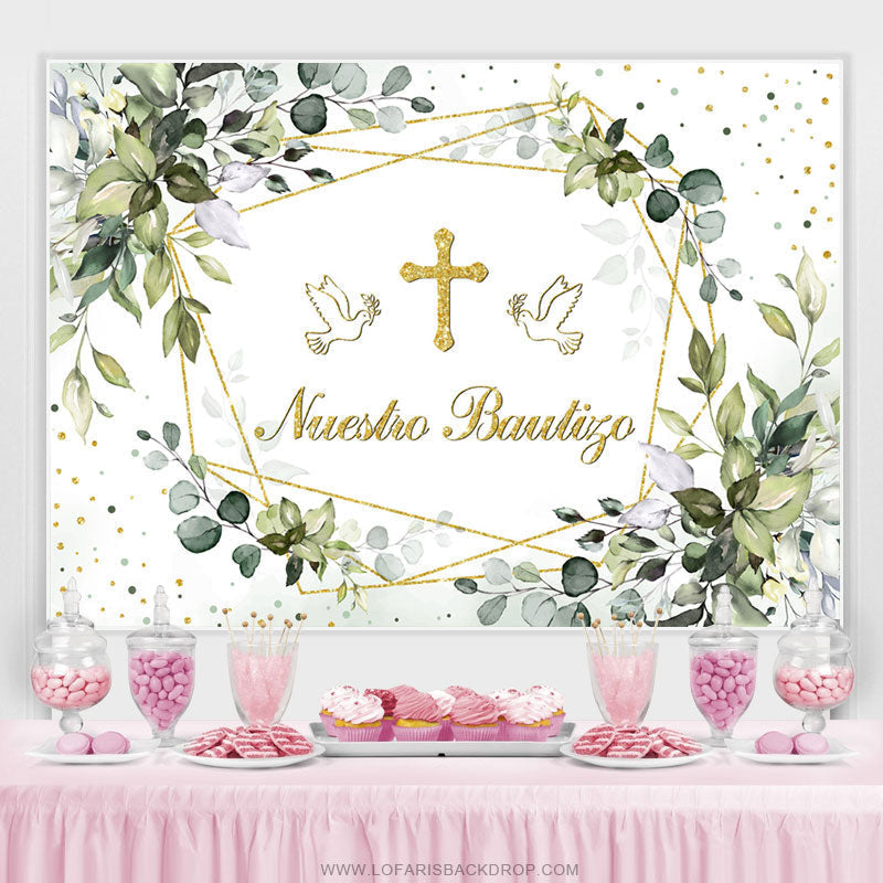Lofaris Leaf With Dove Cross? Mi Bautizo Baptism Backdrop
