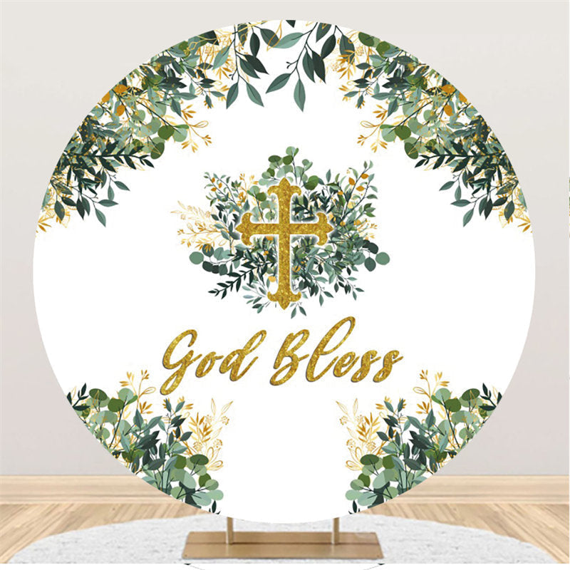Lofaris Leaves And God Bless Happy Birthday Circle Backdrop