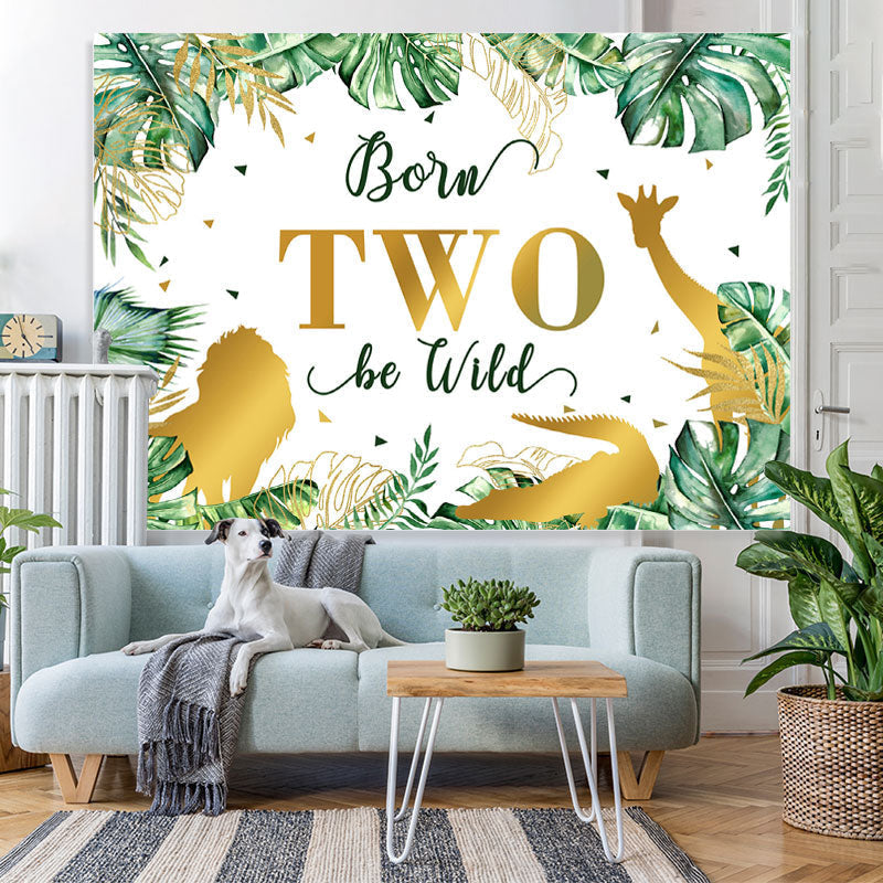 Lofaris Leaves And Gold Animals 2st Happy Birthday Backdrop