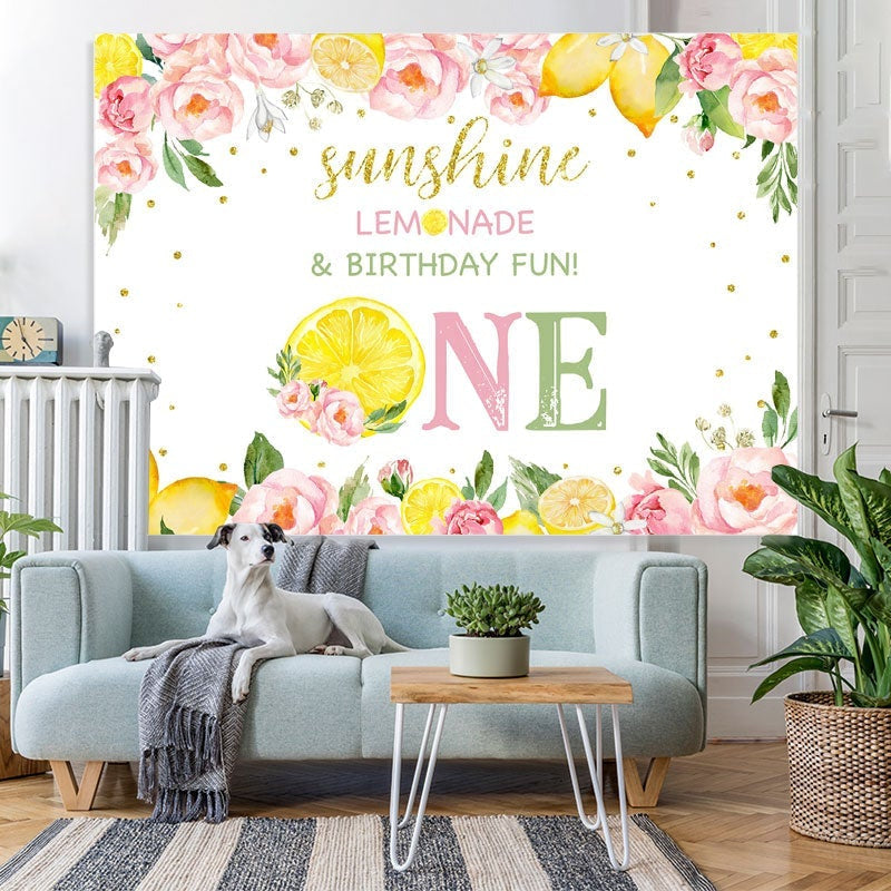 Lofaris Lemon Pink Foral Summer Fruits Birthday Party Backdrop