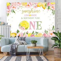 Lofaris Lemon Pink Foral Summer Fruits Birthday Party Backdrop