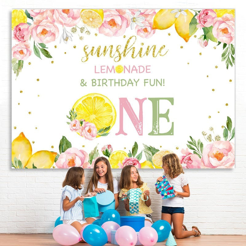 Lofaris Lemon Pink Foral Summer Fruits Birthday Party Backdrop