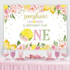 Lofaris Lemon Pink Foral Summer Fruits Birthday Party Backdrop