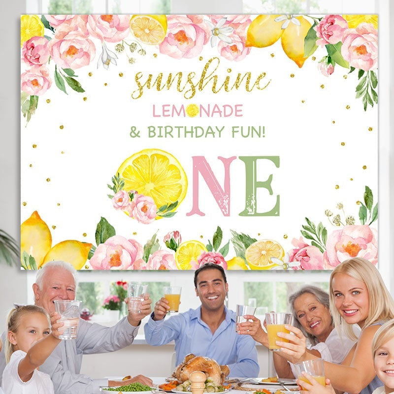 Lofaris Lemon Pink Foral Summer Fruits Birthday Party Backdrop
