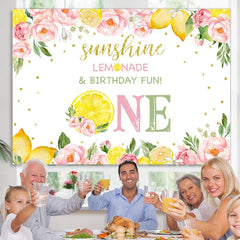 Lofaris Lemon Pink Foral Summer Fruits Birthday Party Backdrop