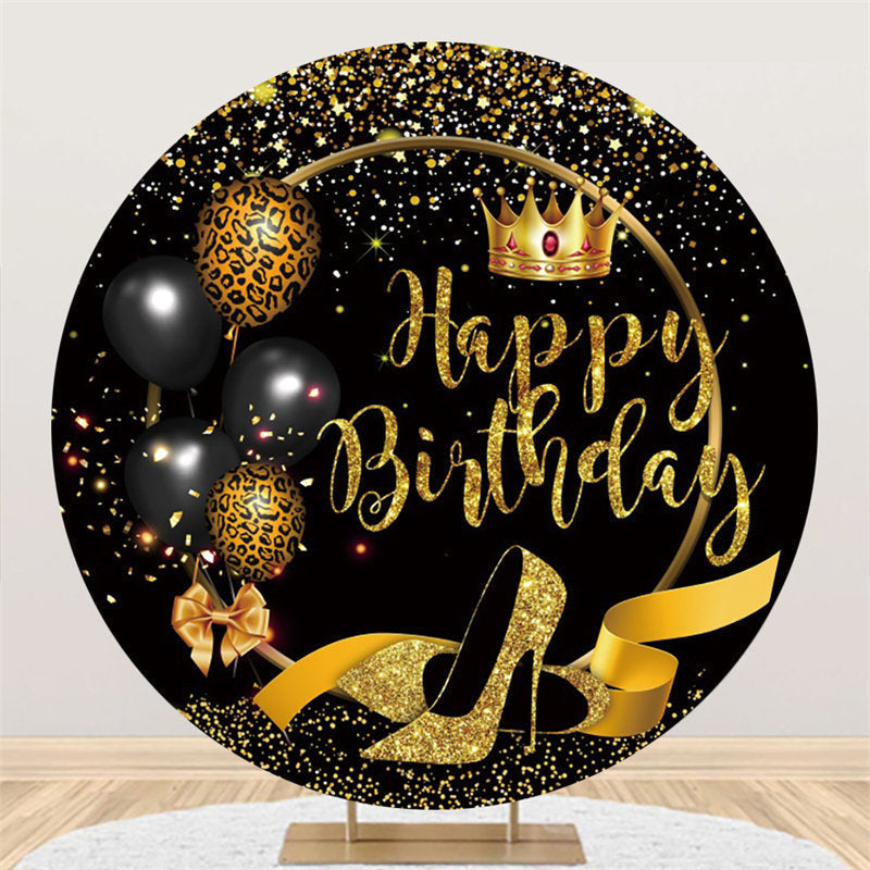 Lofaris Leopard Balloon Gold Glitter Birthday Circle Backdrop