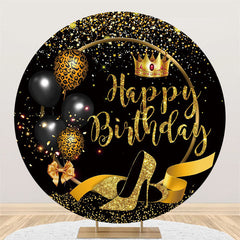 Lofaris Leopard Balloon Gold Glitter Birthday Circle Backdrop