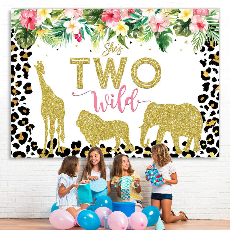 Lofaris Leopard Grain and Floral Animals 2rd Birthday Backdrop