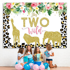 Lofaris Leopard Grain and Floral Animals 2rd Birthday Backdrop