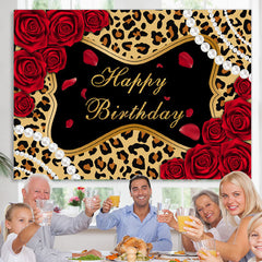 Lofaris Leopard Rose Glitter Themed Happy Birthday Backdrop