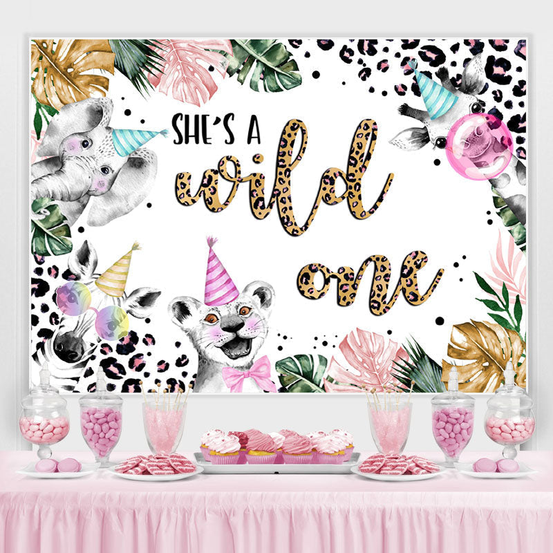 Lofaris Leopard Safari With Leaves Happy 1St Birthday Backdrop