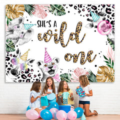 Lofaris Leopard Safari With Leaves Happy 1St Birthday Backdrop