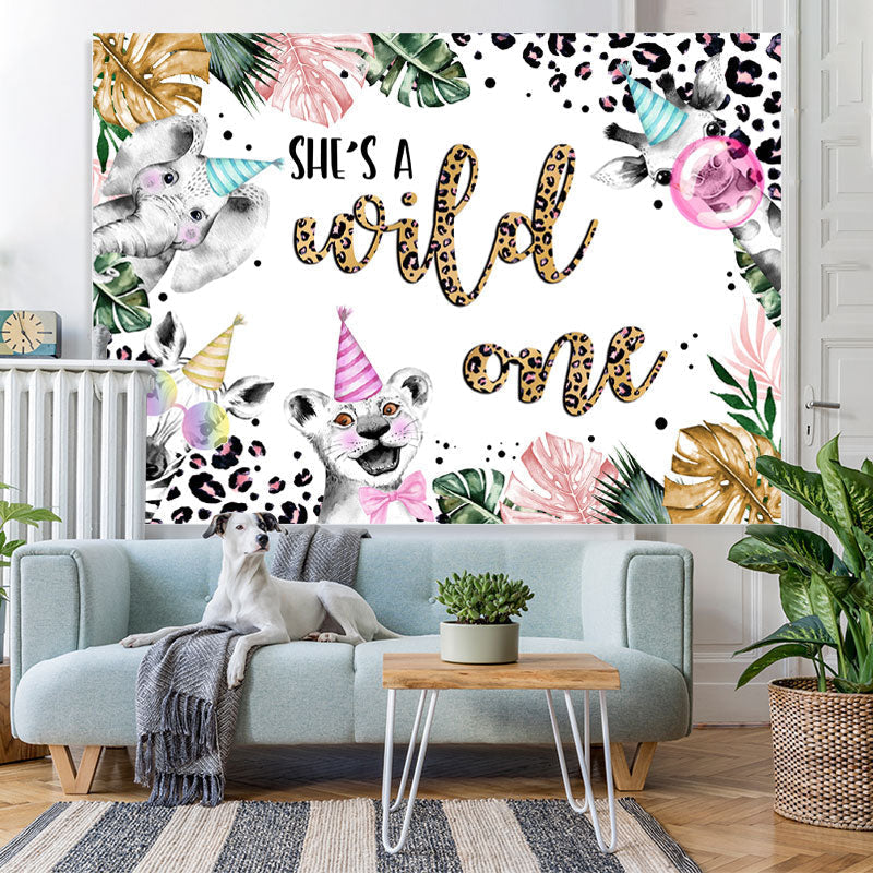 Lofaris Leopard Safari With Leaves Happy 1St Birthday Backdrop