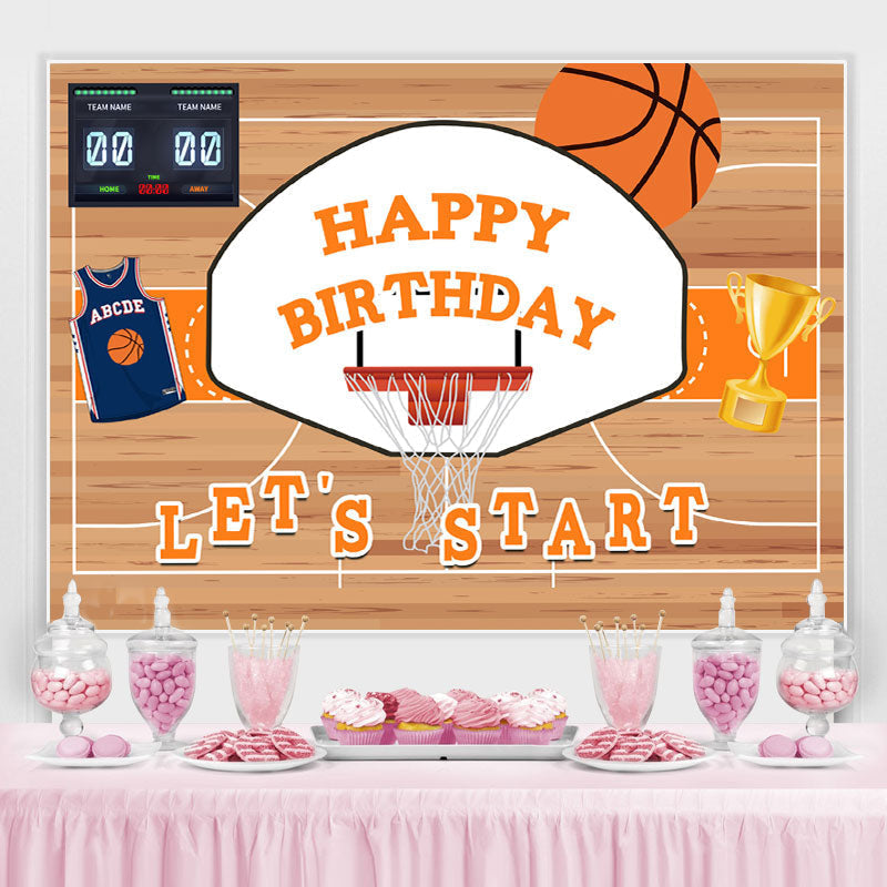 Lofaris Let’ Start Basketball Trophy Happy Birthday Backdrop