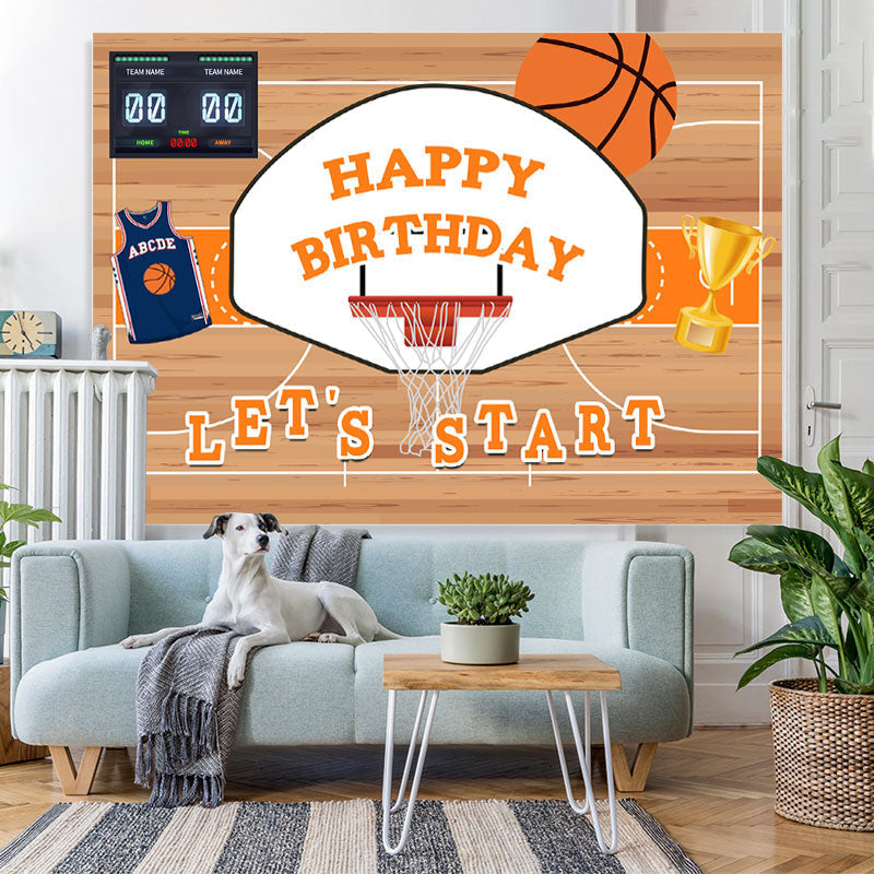 Lofaris Let’ Start Basketball Trophy Happy Birthday Backdrop