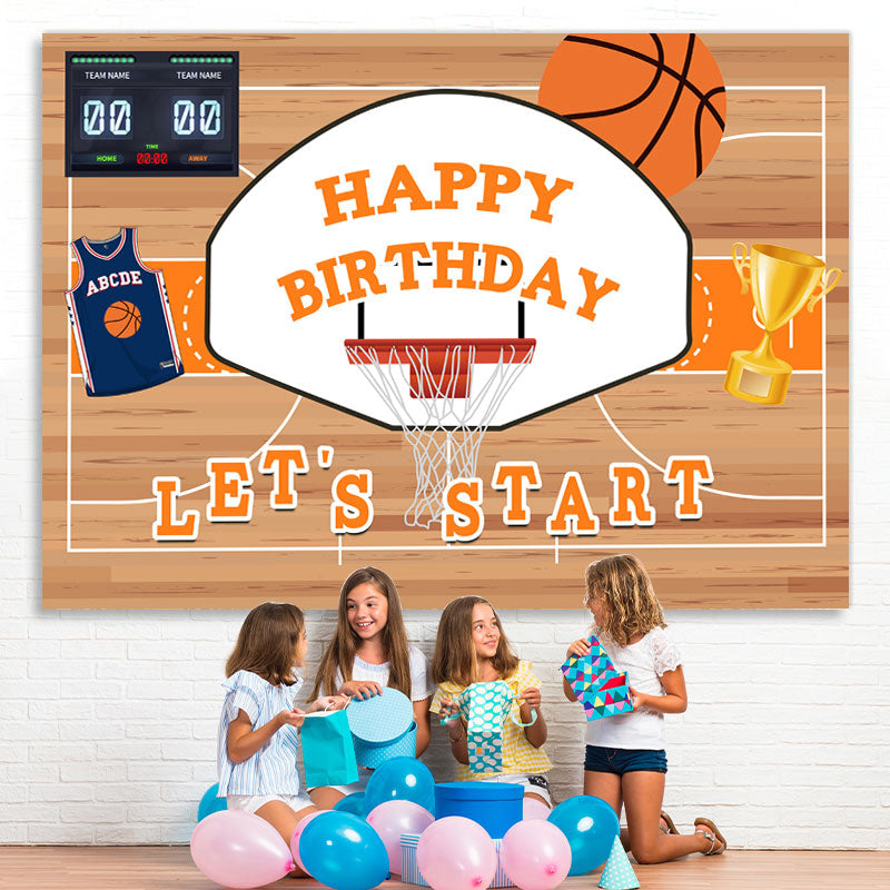 Lofaris Let’ Start Basketball Trophy Happy Birthday Backdrop