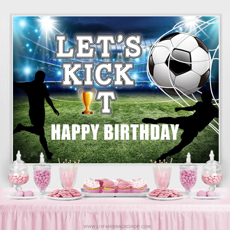 Lofaris Lets Kick It Football Field Happy Birthday Backdrop